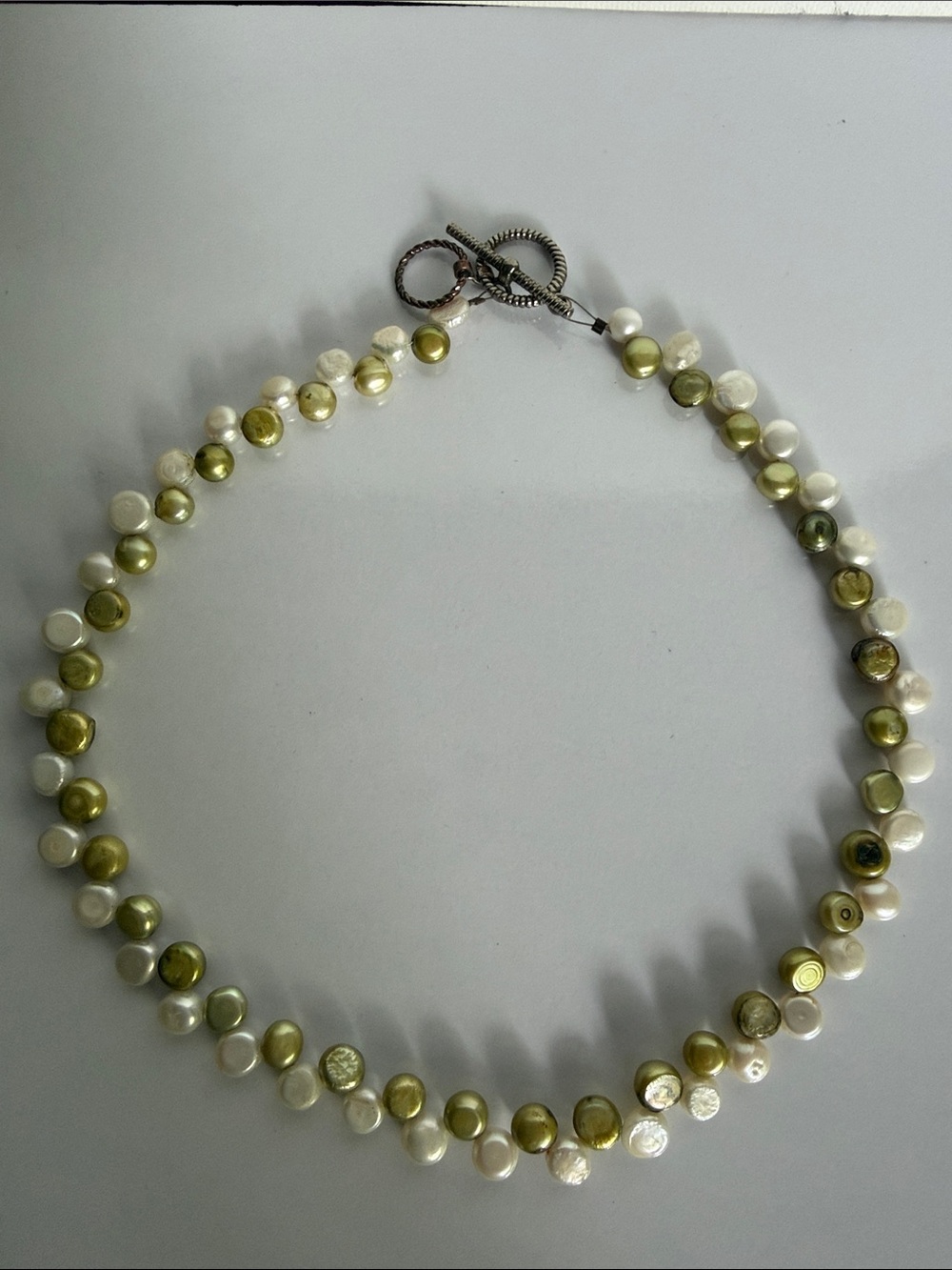 Olive Green and Cream Pearl Strand Necklace - Picture 6 of 6